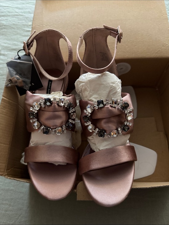 Zara Shoes - Zara Satin Crystal Embellished Heels Mauve Rose